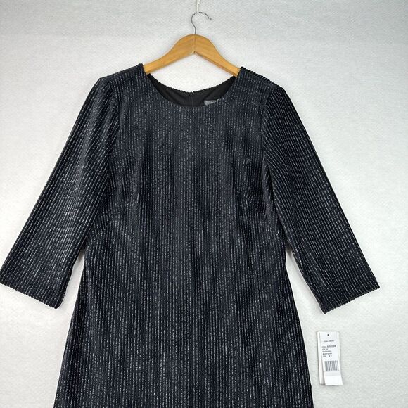 NWT Julia Jordan Black‎ Velvet Sequin Sheath Dress 3/4 Sleeve Party Cocktail - Picture 3 of 15